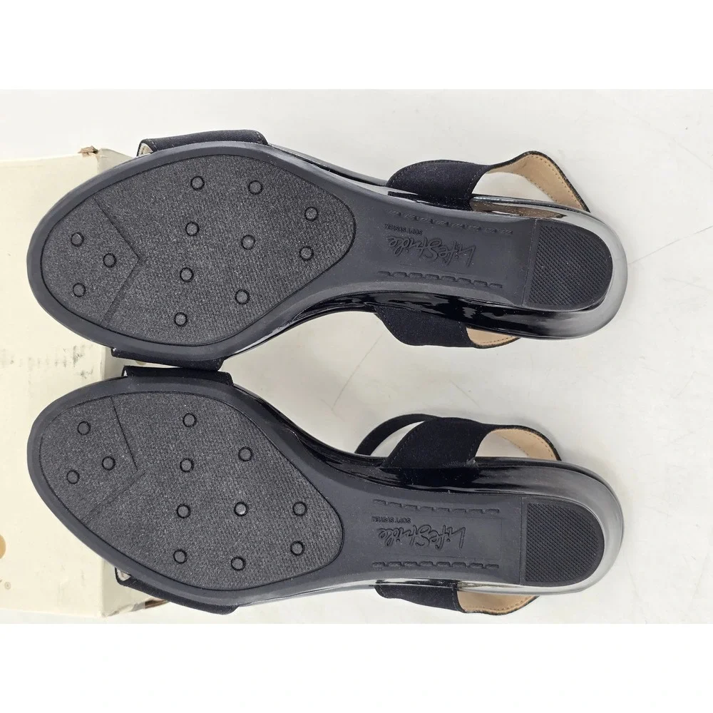 LifeStride Yolo Wedge Sandals Womens 6N Black Elastic Strappy Open Toe -New